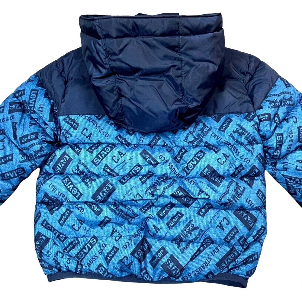 Levis Little Boys Full Zip Hooded Puffer Jacket Size 4 Navy Blue Water Resistant